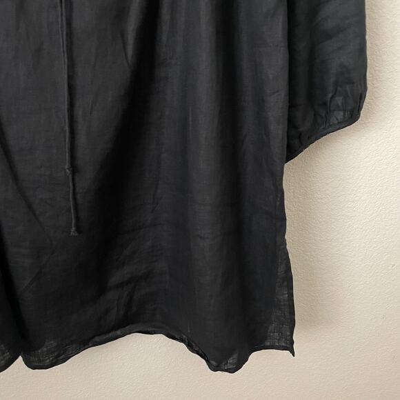 Lauren Ralph Lauren Top Womens 3X Black Linen Floral Embroidered Tunic Boho - Picture 6 of 11